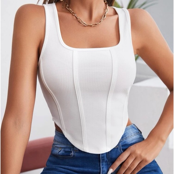 SHEIN Tops - 🤎 3/$25 SHEIN | Square Neck White Tank Top Size Small